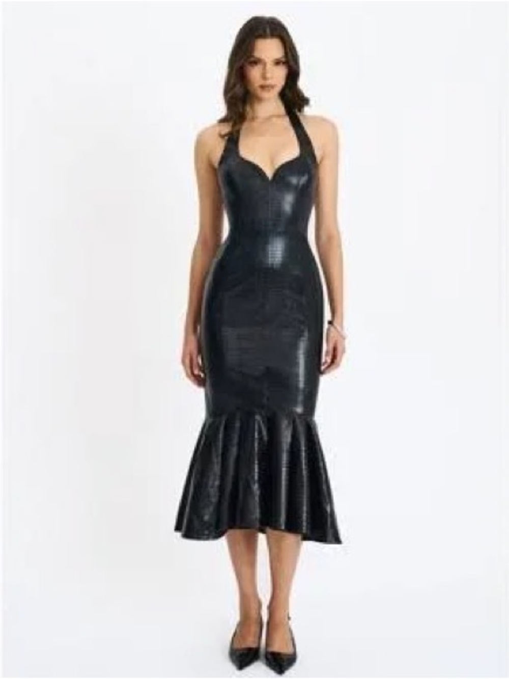 Miss Circle Gardenia Midi Sweetheart Halter Flared Dress